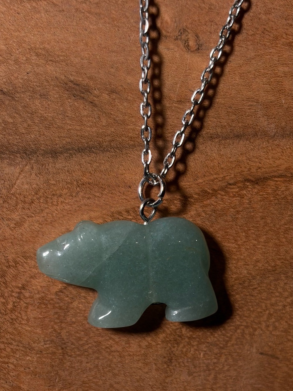 Green Aventurine Bear Hand-Carved Pendant Necklace Long - Picture 2 of 15